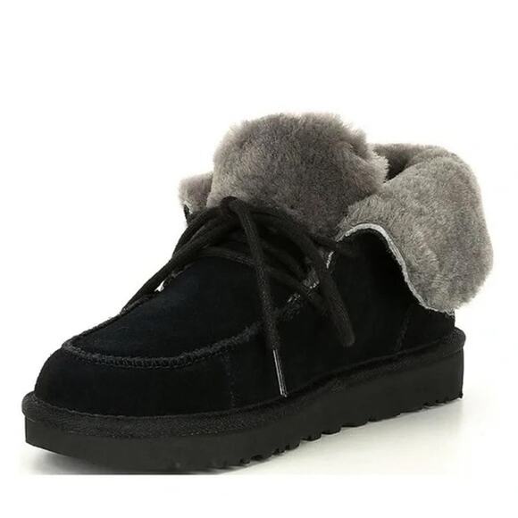 Ugg Diara Foldover Sherpa Ankle Boots Booties Black 7 - Picture 1 of 6